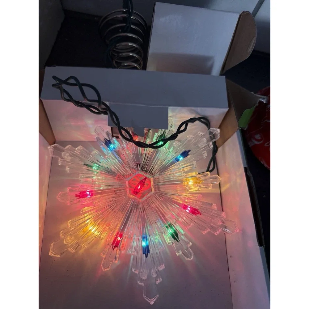 NEW Lighted Tinsel Star Christmas Tree Topper Multicolor Lights Retro